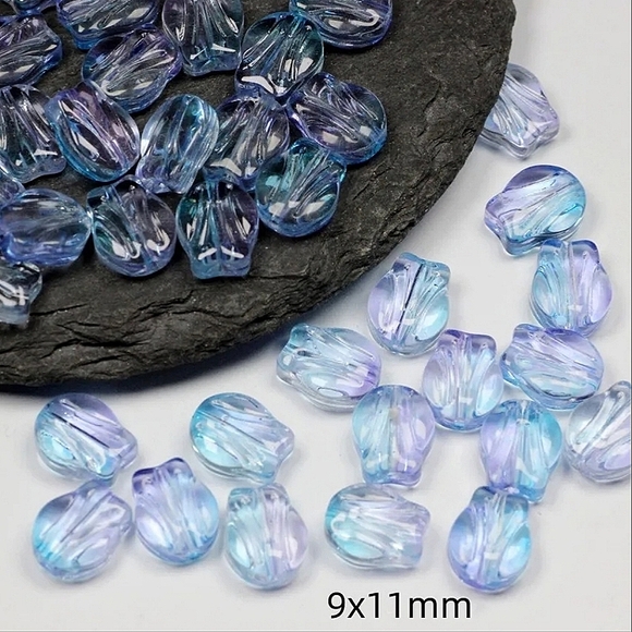 Handmade lampwork glass blue tulip 🌷 bead earrings. - Picture 3 of 3